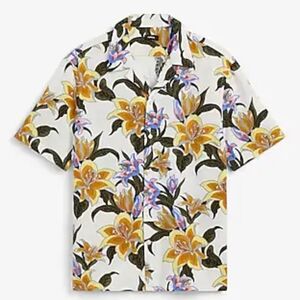 Express Men's Tropical Floral Shirt - White and Yellow
